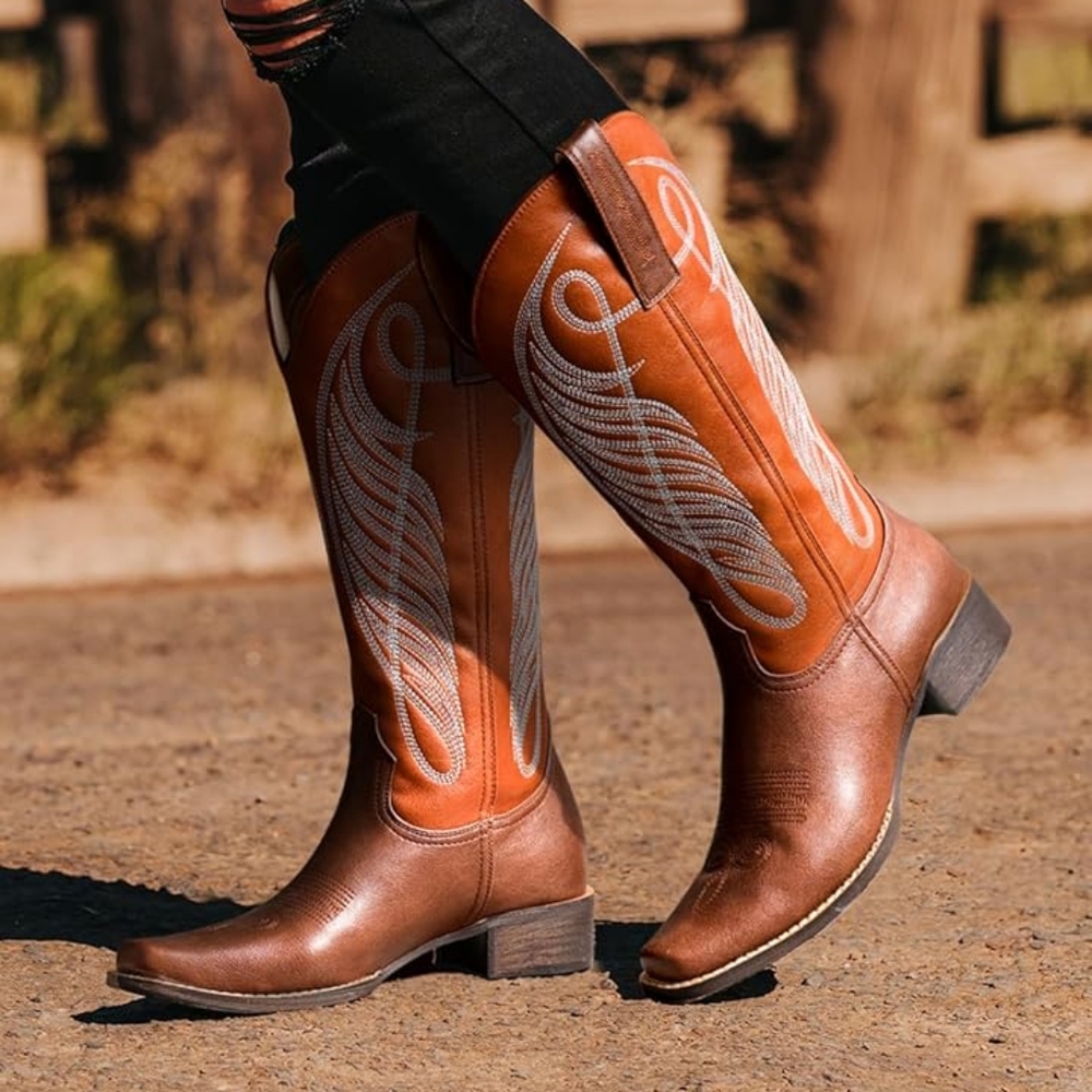 NEW Mid Calf Rusty Brown Square Toe Cowgirl Boots